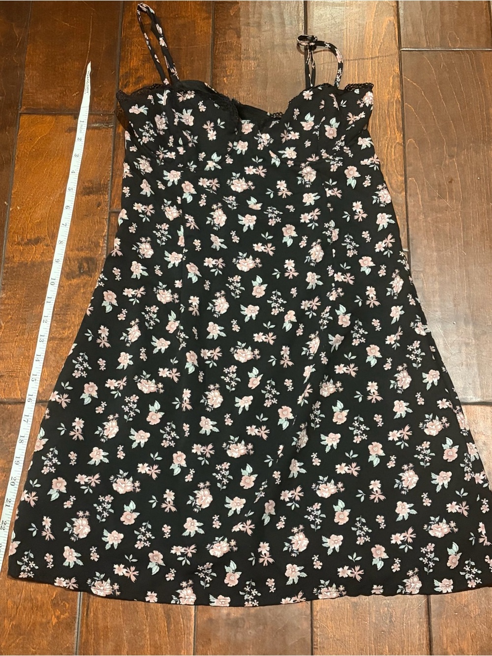 PacSun Black Mini Dress with Pink and Cream Floral Print